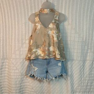 Show Me Your MuMu Joy Embroidered Tan Floral Choker Tank Top